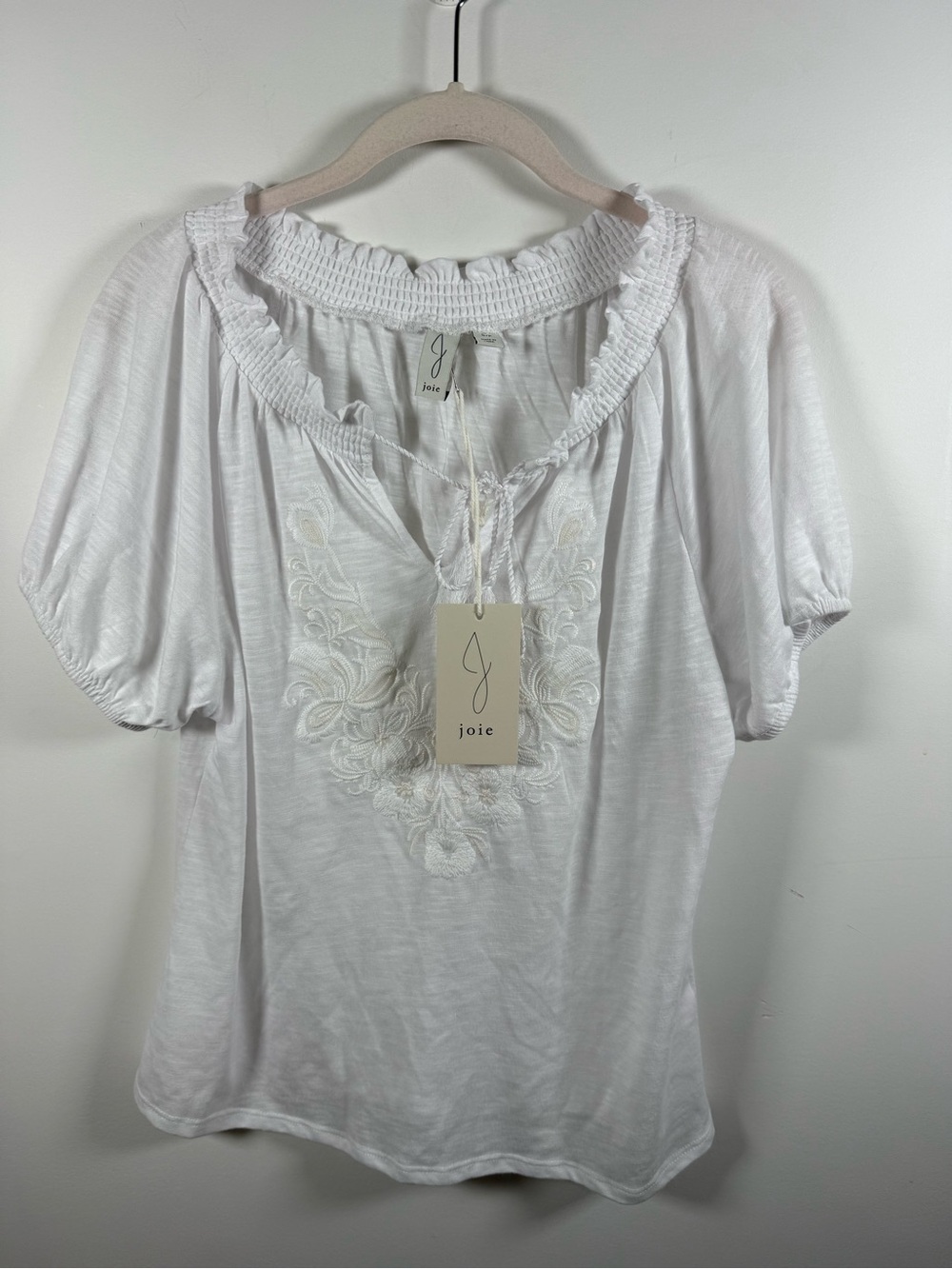JOIE | White Cotton Blend Embroidered Top Size S